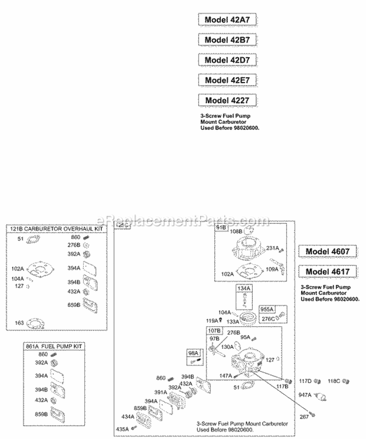 Carburetor 2 KitGasket Sets - Carburetor 2 KitGasket Sets - Fuel Pump 2 Diagram and Parts List for 461707-0149-E1  Briggs and Stratton Engine